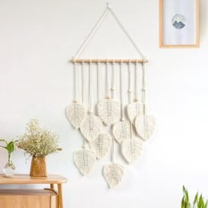 macramé wall hanging, macramé leaf wall decor, boho wall hanging, macramé home decor, handmade macramé, cotton rope wall art, boho wall tapestry, macramé leaf hanging, bohemian wall decor, eco-friendly wall decor, minimalist home accents.
