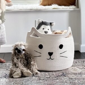 big cat toy basket, cotton rope storage bin, kids storage basket, nursery toy organizer, cat shape laundry hamper, baby room storage, kids toy bin, cute animal basket, soft rope storage, large toy organizer, playroom storage, stuffed animal storage bin, collapsible toy basket, eco-friendly kids storage, cotton rope toy organizer