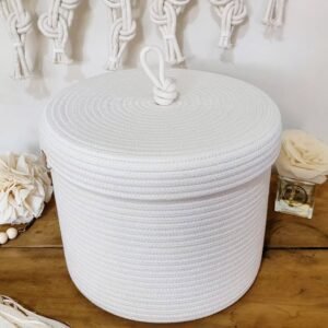 cotton rope storage basket, storage bin with lid, decorative storage basket, toy storage bin, cotton rope home organizer, minimalist storage basket, woven storage bin, nursery storage basket, eco-friendly storage solution, round storage bin with lid, laundry storage basket, soft woven basket for home