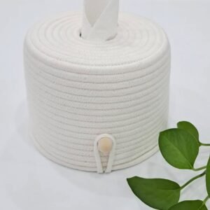 cotton rope tissue box, handmade tissue holder, decorative tissue box, eco-friendly tissue storage, stylish tissue organizer, woven tissue box cover, modern home decor, boho tissue holder, aesthetic bathroom accessories, premium cotton rope storage