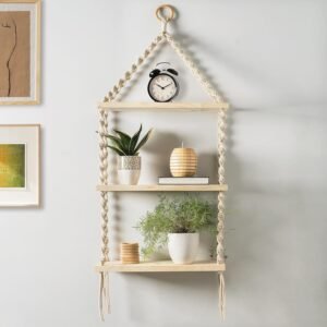 boho wall shelf macrame hanging shelf 3 tier wooden floating shelf macrame wall shelves handmade wall shelf with rope boho decor organizer cotton rope shelves wall mounted hanging shelf plant shelf wall storage bathroom boho shelf living room decor