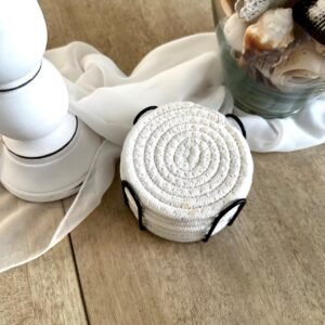 cotton rope coaster set absorbent drink coasters handmade cup pads table protection cotton coasters for drinks eco-friendly coasters with holder heat-resistant coasters coaster set 4 pieces coaster set 6 pieces modern rustic table decor washable reusable coasters braided cotton coaster set natural cotton drink mats farmhouse kitchen accessories