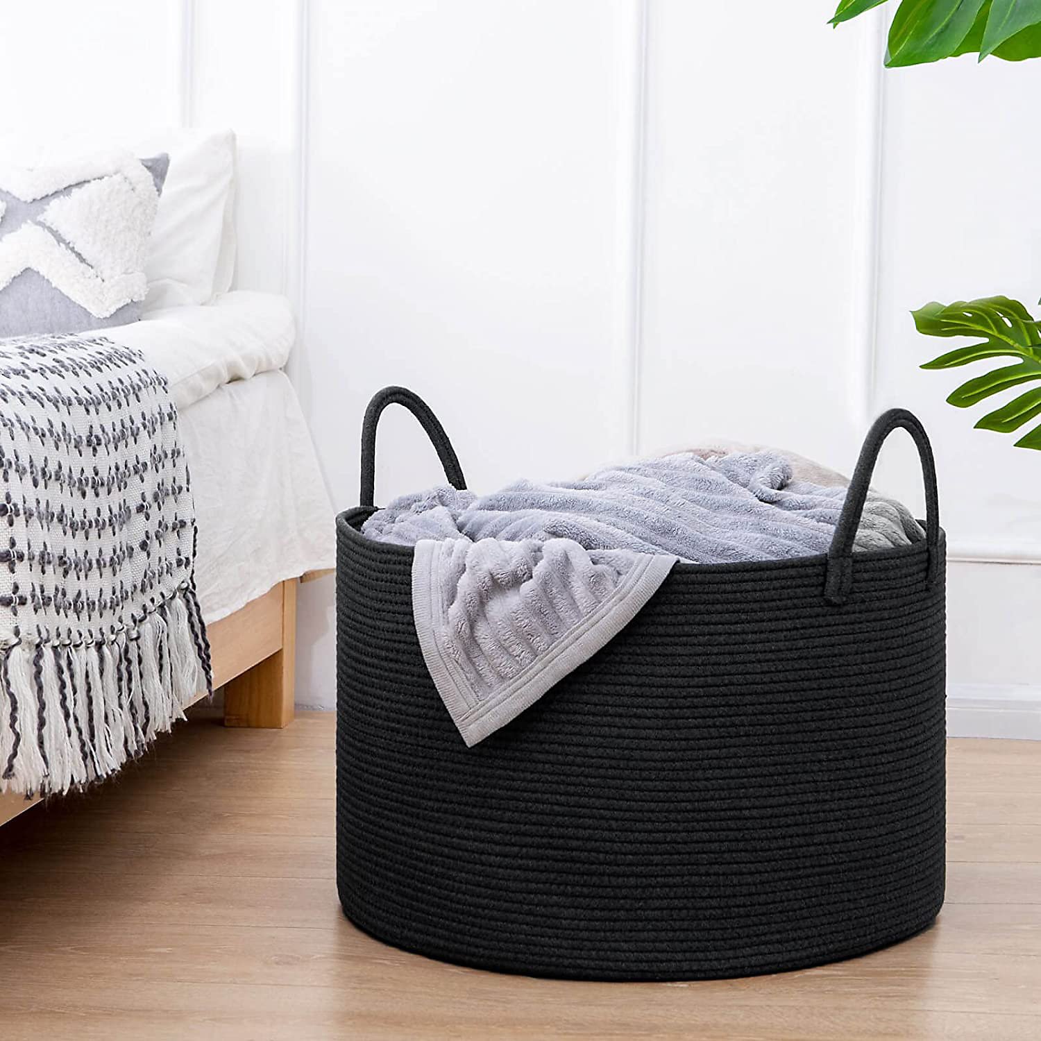 Black Cotton Rope Laundry Basket – Stylish Blanket Storage