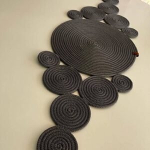 Cotton rope table runner Pakistan Handmade table runner for dining table Minimalist table decor Boho table runner Black rope table runner Light orange cotton runner White round spiral table runner Cotton table runner for console Decorative centerpiece runner Table runners Daraz Pakistan Dining table decoration online