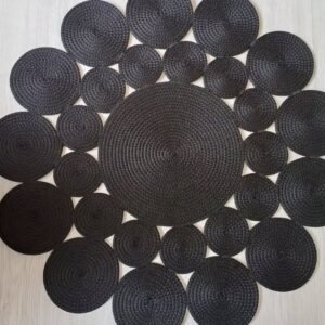 Black round cotton rug Pakistan Handmade rope rug Cotton rug for living room 5ft round rug for bedroom Black rug for nursery Pakistan Boho cotton floor mat Round rug online Pakistan