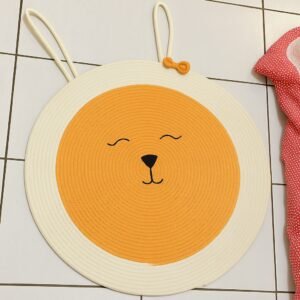 bunny rug for nursery Pakistan cotton rope rug for kids round kids rug 2ft 3ft 4ft animal play mat for babies orange and white nursery decor cotton rope play mat Pakistan handmade bunny rug Karachi toddler room floor mat baby rug round soft cotton children’s animal face rug