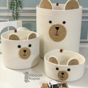 bear toy basket for kids cotton rope nursery storage kids room organizer basket baby storage basket with ears cute bear face basket large laundry basket kids soft toy storage bin foldable toy bin Montessori room storage rope basket for toys