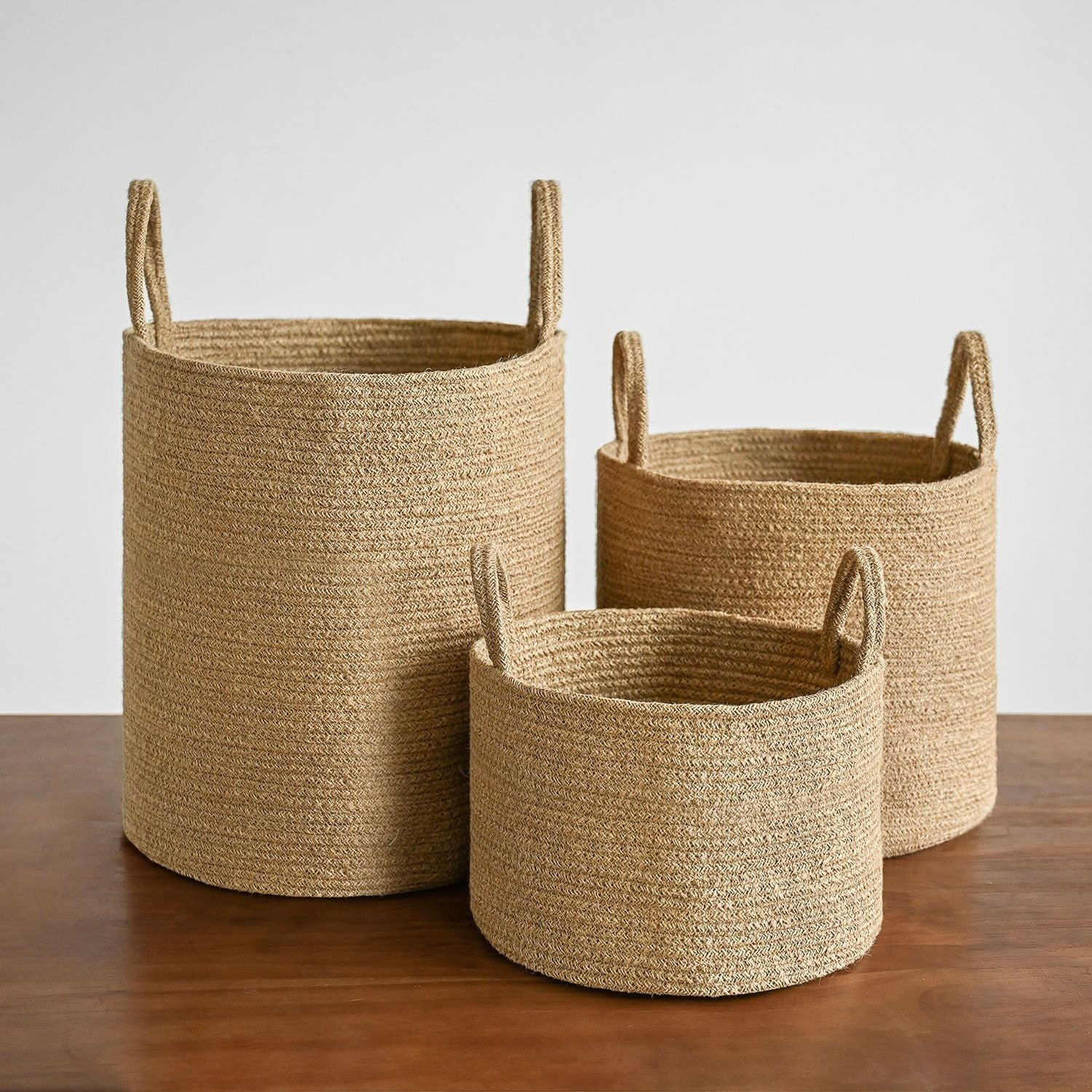 Jute Laundry Basket with Handles – Round Woven Storage Basket